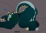 anthro anus balls bed bodily_fluids butt cum cum_in_ass cum_inside furniture genital_fluids genitals male nude on_bed raised_tail sleeping solo sound_effects spikes spikes_(anatomy) tail vowelless vowelless_sound_effect zzz zomacaius hekar brightosaur dinosaur prehistoric_species reptile scalie hi_res