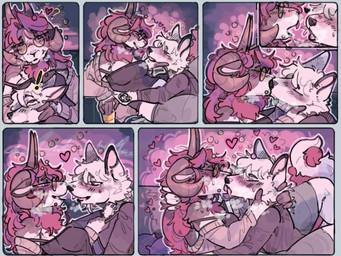 alcohol anthro beverage blush bodily_fluids breasts clothed clothing container cup drunk duo eyewear female french_kissing fur glass glass_container glass_cup glasses hair heart_symbol holding_face holding_object holding_other horn kissing making_out male male/female open_mouth piercing red_hair saliva simple_background speech_bubble steam substance_intoxication tattoo text tongue white_body white_fur wool_(fur) snowfoxy66 snow_(snowfoxy66) valleria_(vellbell) arctic_fox bovid canid canine caprine domestic_sheep fox jacob_sheep mammal sheep true_fox comic digital_media_(artwork)