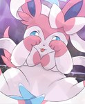 3_toes ambiguous_gender blep blue_eyes bodily_fluids covering covering_eyes covering_face feet feral fur kemono looking_at_viewer paws pink_body pink_fur solo tail tears toes tongue tongue_out white_body white_fur rumine nintendo pokemon eeveelution generation_6_pokemon pokemon_(species) sylveon 2022 digital_media_(artwork) hi_res