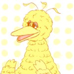 3_fingers anthro beak black_eyes dotted_background feathers fingers fluffy half-closed_eyes male narrowed_eyes neck_tuft open_mouth open_smile pattern_background pink_eyelids pink_tongue simple_background smile solo tongue tuft white_background yellow_beak yellow_body yellow_feathers chotpot pbs sesame_street big_bird_(sesame_street) avian bird 1:1 2017 digital_drawing_(artwork) digital_media_(artwork) flat_colors