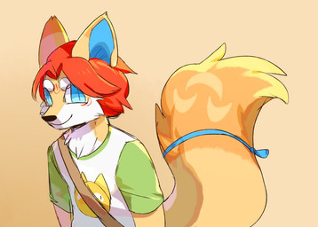 accessory anthro black_nose blue_eyes blue_inner_ear closed_smile clothed clothing countershading dipstick_tail fur furgonomics gradient_background green_clothing green_shirt green_t-shirt green_topwear hair looking_at_viewer male markings mouth_closed multicolored_clothing multicolored_shirt multicolored_t-shirt multicolored_topwear orange_body orange_fur pupils red_hair shirt simple_background slit_pupils smile solo standing t-shirt tail tail_accessory tail_markings tailband topwear two_tone_clothing two_tone_shirt two_tone_t-shirt two_tone_topwear unsigned white_clothing white_shirt white_t-shirt white_topwear yellow_body yellow_fur asnnonaka canid canine fox mammal colored_sketch half-length_portrait portrait sketch