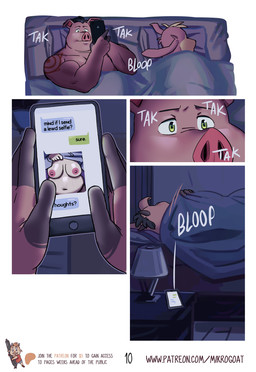 anthro bed bedroom big_breasts black_hair blonde_hair breasts cellphone clothed clothing clothing_lift dialogue electronics female fur furniture group hair male nipples on_bed overweight overweight_anthro overweight_male page_number phone pink_body pink_fur pink_skin shirt shirt_lift smartphone tan_body tan_fur teeth text texting topwear trio mikrogoat abe_(mikrogoat) basil_(mikrogoat) stella_(mikrogoat) domestic_pig lagomorph leporid mammal mustelid otter rabbit suid suine sus_(pig) comic english_text hi_res url