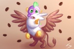 beak bean brown_eyes coffee_bean duo feathered_wings feathers female feral green_eyes male open_mouth tail tail_tuft tuft wings 123hamster friendship_is_magic hasbro my_little_pony mythology gilda_(mlp) spike_(mlp) avian dragon gryphon mythological_avian mythological_creature mythological_scalie scalie 3:2