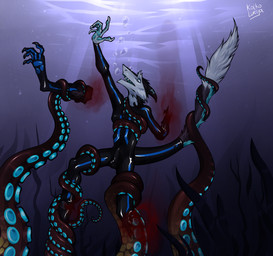 amputation amputee anthro asphyxiation blood bodily_fluids bubble clothing disability drowning erection gore male pain solo suit tail tentacles tongue water wetsuit xenophilia kolkolukija schmitt sergal hi_res