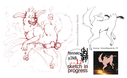 action_pose animal_genitalia balls bodily_fluids feral genital_fluids genitals knot_in_sheath male marking_territory midair ninja peeing pose sheath solo urine warrior watersports fennec_(artist) akamaru canid canine canis domestic_dog mammal