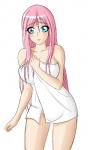 alternate_species big_breasts blue_eyes blush breasts clothed clothing female hair humanized long_hair looking_at_viewer not_furry pink_hair simple_background skimpy solo towel towel_only white_background zantyarz friendship_is_magic hasbro my_little_pony fluttershy_(mlp) human mammal 3:5