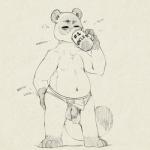 anthro balls barefoot belly briefs briefs_only clothed clothing eyes_closed feet flaccid foreskin genitals humanoid_genitalia humanoid_hands humanoid_penis male navel nipples partially_retracted_foreskin penis simple_background slightly_chubby solo text topless underwear underwear_only hollo_nut animal_crossing nintendo tom_nook_(animal_crossing) canid canine mammal raccoon_dog tanuki 1:1 2019