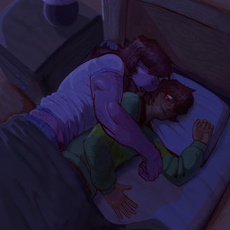anthro bed body_hair cartoon_freckles clothed clothing crotch_lines deltoids duo female forearm_muscles freckled_arms freckled_face freckled_hips freckles from_behind_position fully_clothed furniture hair hair_over_eye hair_over_eyes happy_trail looking_at_another male male/female muscular muscular_anthro muscular_female pube_peek pubes pubes_exposed sex sleeping speckle_freckles spoon_position spooning triceps vaalgarth deltarune undertale_(series) kris_dreemurr susie_(deltarune) human mammal reptile scalie 1:1 hi_res