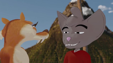 anthro clothing duo fangs female feral fur hair humor male male/female open_mouth sabertooth_(anatomy) simple_background teeth uvula blue_sky_studios ice_age_(series) michael_the_cat scratte_(ice_age) domestic_cat felid feline felis mammal rodent saber-toothed_squirrel 16:9 animated animation_meme meme short_playtime sound video widescreen