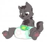 anthro baby biped blush clean_diaper clothed clothing diaper diaper_only embarrassed male print_diaper simple_background sitting solo star star_polygon star_print starry_diaper topless wearing_diaper white_background young young_anthro bubblepuppers canid canine canis mammal wolf