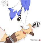 anthro clothing footwear good_boy legwear licking_thigh male male/male socks thigh_highs canid mammal 1:1 hi_res