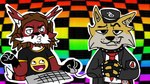 anthro awesome_face bracelet canid canine canis clothing collar computer_keyboard computer_mouse duo ear_piercing facial_hair fox fur goatee golden_jackal hat headgear headwear hi_res hybrid jackal jackal_queenston jacket jewelry lapfox_trax male mammal meme multicolored_body multicolored_fur nazi necktie onikuma_(artist) parody penis_symbol piercing procyonid raccoon renard_queenston shitpost smug spiked_bracelet spiked_collar spikes tan_body topwear