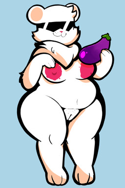 anthro areola big_breasts blotchy_areola breasts cheek_tuft crossgender eggplant eyewear facial_tuft female food front_view fruit genitals holding_object mtf_crossgender nipples pink_nipples plant pubic_stubble solo sunglasses thick_thighs tuft vulva white_body heyomaerow ice_climber polar_bear_(ice_climber) bear mammal 2:3 absurd_res hi_res