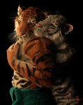 anthro claws duo eyes_closed fur hug looking_at_another looking_at_partner looking_back looking_back_at_another looking_back_at_partner male male/male side_view standing towel towel_around_waist sherwood felid mammal pantherine tiger 2024 3d_(artwork) digital_media_(artwork) hi_res signature