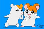 anthro duo female fur hair male open_mouth orange_body orange_fur white_body white_fur bthomas64 hamtaro_(series) oruchuban_ebichu ebichu hamtaro cricetid hamster mammal rodent digital_media_(artwork)