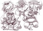 animal_genitalia anthro belly big_belly blush clothed clothing genital_slit genitals hat headgear headwear kemono male overweight overweight_anthro overweight_male smile solo speedo swimwear underwear visor_cap whistle_(object) taoren lifewonders tokyo_afterschool_summoners makara_(tas) crocodile crocodilian reptile scalie 2017 black_and_white monochrome sketch