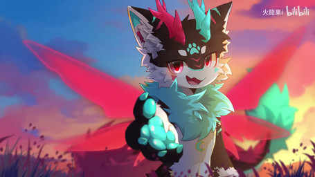 2_horns anthro black_body black_fur blue_body blue_fur blue_horn blue_pawpads fur hand_to_viewer horn insect_wings kemono male music open_mouth pawpads red_eyes red_horn slim_anthro slim_male solo white_body white_fur wings hlg7777 bilibili mythology tide dragon furred_dragon furred_scalie mythological_creature mythological_scalie scalie 16:9 2025 2d_animation animated hi_res loop motion_tweening short_playtime sound video watermark widescreen