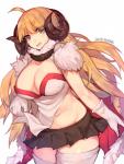 big_breasts blonde_hair bodily_fluids breasts cleavage clothed clothing curvy_figure female gloves hair handwear horn legwear long_hair open_mouth pose skimpy solo sweat sweatdrop thigh_highs voluptuous yellow_eyes mukka cygames granblue_fantasy anila_(granblue) animal_humanoid bovid bovid_humanoid caprine caprine_humanoid draph humanoid mammal mammal_humanoid sheep_humanoid hi_res