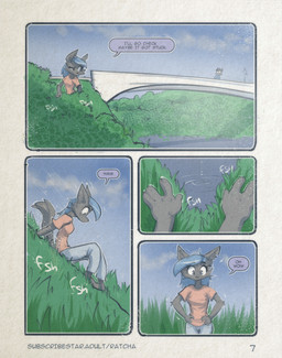 anthro clothing dialogue duo female freckled_face freckles fur hair male male/female nature nature_background simple_background tail text ratcha rick_(ratcha) rina_(ratcha) canid canine fox mammal comic digital_media_(artwork) english_text hi_res multiple_scenes brother_(lore) brother_and_sister_(lore) sibling_(lore) sister_(lore)