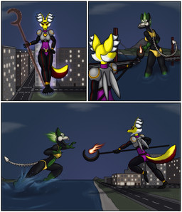 anthro battle biomerge bone female fight fusion macro magic male merging micro skull narrsvans bandai_namco digimon nintendo pokemon canid canine canis delphox digimon_(species) fox generation_6_pokemon mammal pokemon_(species) renamon sakuyamon wolf comic hi_res