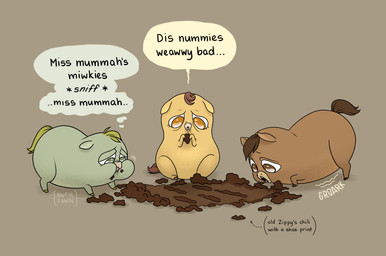 ambiguous_feral ambiguous_gender baby brown_background brown_body brown_eyes brown_fur brown_hair brown_tail color_coded color_coded_speech_bubble ears_down eating eating_food eyelashes featureless_crotch feral food fur green_body green_eyes green_fur green_hair green_tail grief hair half-closed_eyes i_can't_believe_it's_not_feces looking_at_food looking_at_object narrowed_eyes orange_eyes pivoted_ears sad shoeprint simple_background speech_bubble tail text yellow_body yellow_fur young young_ambiguous young_feral awfulfawn fluffy_pony fluffy_pony_(species) mammal 2025 absurd_res broken_english digital_drawing_(artwork) digital_media_(artwork) english_text hi_res