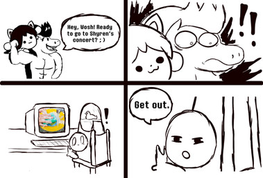 ambiguous_gender bathing chair computer electronics exclamation_point female furniture keyboard male plate pornography real sponge text unknown_artist undertale undertale_(series) aaron_(undertale) temmie_(undertale) woshua equid equine horse mammal tem comic