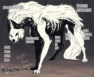 ambiguous_fluids black_fluid black_hair black_inner_ear black_nose black_sclera bone cheek_tuft collar facial_tuft fangs feral fluffy fur hair heppy male open_mouth open_smile smile solo spiked_collar spikes teeth tuft white_body white_fur shyryp ktyr_(shyryp) canid canine canis mammal wolf absurd_res digital_media_(artwork) hi_res monochrome
