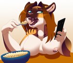 2023 5_fingers accidental_vore ambiguous_gender anthro anthro_pred areola arm_support arm_tuft auburn_hair blue_eyes bowl breasts brown_body brown_fur canid canine cereal colored container countershade_torso countershading cutlery domestic_cat duo eating eating_food elbow_tuft electronics extreme_size_difference eyebrows eyelashes eyeofcalamity fangs felid feline felis female female_focus female_pred fingers food fox fur gesture hair half-closed_eyes hi_res holding_object holding_phone holding_spoon humanoid_hands imminent_oral_vore imminent_vore kitchen_utensils larger_female looking_aside mammal markings medium_breasts micro micro_prey mole_(marking) multicolored_body multicolored_fur narrowed_eyes nipples nude open_mouth orange_body orange_fur phone sabrina_(golderoug) sharp_teeth size_difference smaller_ambiguous solo_focus spoon stop_motion striped_body striped_fur stripes teeth tools tuft unaware_pred uvula vore white_body white_fur yelling