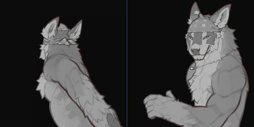 anthro black_background fluffy handpads jewelry kerchief looking_at_viewer male muscular necklace simple_background solo snowskau ricardo_dancin' ricardo_milos vex_(snowskau) felid mammal tetton 2:1 hi_res meme monochrome multiple_scenes