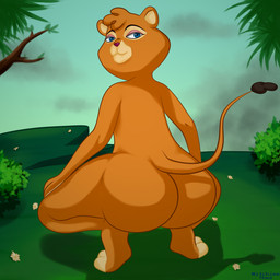 anthro big_butt blue_eyes butt crouching female fur huge_butt looking_at_viewer looking_back looking_back_at_viewer nude orange_body orange_fur raised_tail rear_view smile solo tail thick_thighs wide_hips mitchiee-thee broly_culo el_arca kairel felid lion mammal pantherine 1:1 digital_media_(artwork) hi_res meme