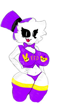 anthro bikini_thong black_eyes bow_tie clothing eyelashes female fur hair hat headgear headwear pupils purple_bow_tie purple_clothing purple_hat purple_headwear purple_thong purple_underwear simple_background solo swimwear thick_thighs thong underwear white_background white_body white_fur white_hair white_pupils lunnybunny19 five_nights_at_freddy's scottgames fredbear_(fnaf) spring_bonnie_(fnaf) trainny_(lunnybunny19) 3:4 hi_res