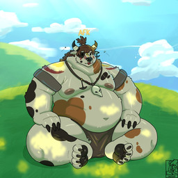 anthro armband blue_sky bottomwear clothing flies_for_smell grass jewelry loincloth male markings moobs necklace nipples outside overweight plant sky solo spots tribal tribal_markings micius blizzard_entertainment warcraft micius_(micius) arthropod bee canid canine hybrid hymenopteran insect mammal 1:1 hi_res