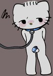 annoyed anthro balls blush chastity_cage chastity_device collar featureless_chest fur genitals leash leashed_collar looking_away male penis solo white_body white_fur touboutenshi hello_kitty_(series) sanrio dear_daniel domestic_cat felid feline felis mammal