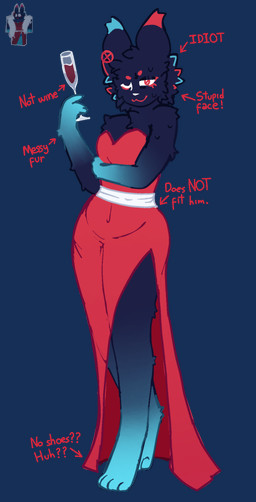 anthro awkward_smile bodily_fluids clothing dress femboy male multicolored_body slightly_chubby solo sweat lunarvisions rain_world videocult inv_(rain_world) slugcat alpha_channel hi_res