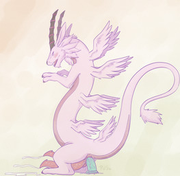 2_penises animal_genitalia animal_penis bodily_fluids cloacal cloacal_penetration cloacal_penis cum cum_while_penetrated cumshot dildo ejaculation eyes_closed feral genital_fluids genitals hands-free hemipenes horn leaking leaking_fluids male multi_genitalia multi_penis open_mouth penetration penis pink_body sex_toy solo tail wings p.v.su bandai_namco digimon mythology digimon_(species) dragon magnadramon mythological_creature mythological_scalie scalie absurd_res hi_res