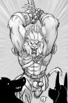 2014 abs anthro anubian_jackal armor armpit_hair athletic badcoyote balls biceps big_penis body_hair brother_(lore) brothers_(lore) canid canine canis claws crocodile crocodilian crocodylid erection fangs felid fur genitals group hair humanoid_genitalia humanoid_penis jackal league_of_legends leucistic lion male male/male mammal monochrome muscular nasus_(lol) open_mouth pantherine penis renekton rengar_(lol) reptile riot_games scalie sibling_(lore) solo_focus teeth tencent weapon