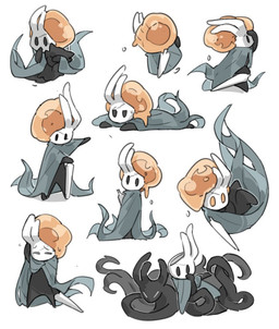 ambiguous_gender black_body black_eyes bodily_fluids cloak cloak_only clothing dripping green_cloak green_clothing horn lying melee_weapon multiple_poses nail_(weapon) orange_eyes pose simple_background solo standing sweat walking weapon unknown_artist hollow_knight_(franchise) team_cherry broken_vessel_(hollow_knight) shade_(hollow_knight) void_(hollow_knight) infected_(species) vessel_(species)
