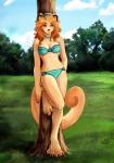 anthro bikini breasts cleavage clothed clothing curled_hair female fur hair medium_breasts skimpy solo swimwear tail two-piece_swimsuit thumbclawz kangaroo macropod mammal marsupial