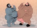 anthro arm_hair beard belly_to_belly black_beard black_facial_hair black_hair blue_body blue_skin blush body_hair brown_body brown_fur chest_hair duo erection facial_hair fur genitals hair holding_object hooves horn leg_hair male moobs nipples nude overweight overweight_anthro overweight_humanoid overweight_male penis pink_balls pink_penis pregnancy_test pregnant pregnant_male pubes smile standing thick_thighs juicestandmango mango_(juicestandmango) slug_(juicestandmango) bovid bovine cattle humanoid mammal orc hi_res