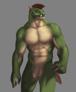 anthro foreskin genitals humanoid_genitalia humanoid_penis male muscular penis solo mamaubear nemu_(mamaubear) orc scalie