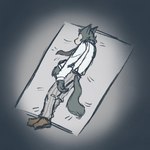 anthro clothing fur glue_trap grey_body grey_fur humor male necktie school_uniform solo trap_(contrivance) trapped uniform vanraaz2 beastars dying_in_a_glue_trap legoshi_(beastars) canid canine canis mammal wolf 1:1 hi_res meme