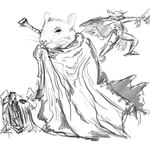 anthro armor cloak clothing cosplay crossover_cosplay male melee_weapon solo sword weapon whiskers diego_lombardi berserk_(series) cavemanon_studios i_wani_hug_that_gator guts_(berserk) guts_(iwhtg) mammal murid murine rat rodent 1:1 2024 black_and_white crossover monochrome sketch