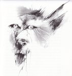 1981 abstract_art ambiguous_gender black_and_white canid canine canis creepy feral fur greyscale growling hi_res howl looking_at_viewer mammal monochrome nightmare_fuel scary scary_stories_to_tell_in_the_dark simple_background solo stephen_gammell surreal traditional_media_(artwork) white_background white_body white_fur wolf