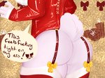 anthro butt christmas_clothing clothed clothing dialogue female fur holidays simple_background solo text theme fuppfuc69 christmas fupp_(fuppfuc69) bear mammal polar_bear ursine 4:3 digital_media_(artwork) english_text