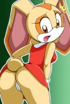 aged_up anthro bottomless bottomwear brown_eyes brown_nose butt clothed clothing dress female genitals leaning leaning_forward looking_back no_underwear open_mouth pussy shocked skirt solo standing tongue upskirt nagano_tenzen sega sonic_the_hedgehog_(series) cream_the_rabbit lagomorph leporid mammal rabbit