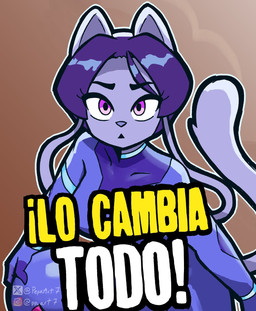 antennae_(anatomy) anthro armor blue_highlights bodysuit clothing female hair headgear helmet highlights_(coloring) latex latex_clothing latex_skinsuit purple_body purple_eyes purple_hair shocked skinsuit solo text therrian tight_clothing pepeart7 vibra_matsuri_(nickzilla) felid feline mammal hi_res meme spanish_text