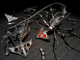 6_limbs 8_eyes dismembered duo feral glowing glowing_eyes long_tail looking_at_another machine male metallic_body multi_eye multi_limb red_eyes rust segmented_tail tail text deino_(artist) magnesium_(deino) arthropod robot robot_feral 2008 3d_(artwork) 4:3 autodesk_3ds_max_(artwork) digital_media_(artwork) english_text