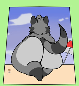 anthro big_butt bottom_heavy bouncing_butt butt curvy_figure grey_body huge_butt huge_hips huge_thighs male nude solo thick_thighs umbrella voluptuous voluptuous_male walking walking_away wide_hips chappystick chappy_(chappystick) mammal procyonid raccoon animated hi_res loop