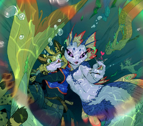 3_toes abs anthro barefoot belt blue_body blue_scales bottomwear breasts brown_pawpads claws clothed clothing denim denim_bottomwear denim_clothing detailed_background duo featureless_breasts feet female fin finger_claws flippers fur gills green_eyes hand_on_mouth head_fin head_tuft heart_sign heart_symbol holding_another imminent_drowning jeans jersey kidnapping long_sleeves looking_at_another looking_at_viewer markings non-mammal_breasts nude open_mouth pants pawpads paws pointy_ears pupils purple_eyes scales shirt slit_pupils soles split_form spots spotted_body spotted_fur spread_toes toe_claws toes topwear torn_bottomwear torn_clothing torn_jeans torn_pants tuft underwater water white_body ruffu pepper_(ruffu) unnamed_character felid feline mammal marine merfolk serval detailed digital_drawing_(artwork) digital_media_(artwork)