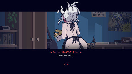 apron apron_only back_boob blush bodily_fluids breasts butt clothing dialogue female food hair horn inside long_hair mostly_nude not_furry pancake solo spade_tail startled sweat tail text tied_hair white_hair krekk0v helltaker lucifer_(helltaker) demon horned_humanoid humanoid 16:9 english_text hi_res widescreen